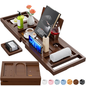 Yirilan bamboo bathtub tray over tub for spa-like relaxation
