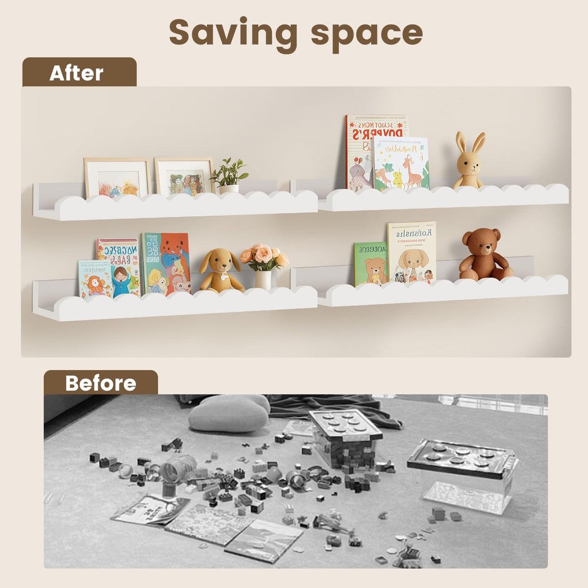 Yirilan scalloped shelves installation hardware included for quick setup.