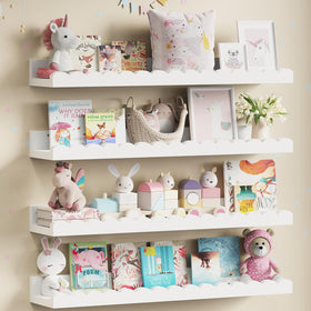 Yirilan wall-mounted nursery shelves elevate storage while saving floor space.