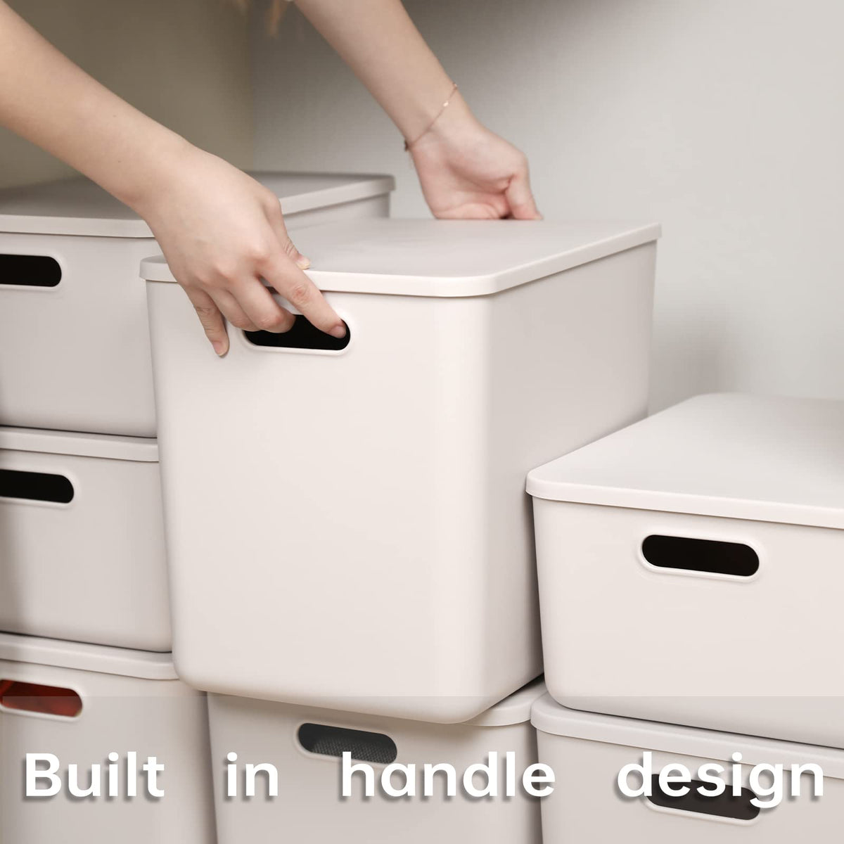Yishyfier lidded knit storage basket side handle for easy access