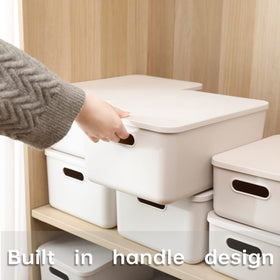 Yishyfier grey stackable storage containers save space on shelves.