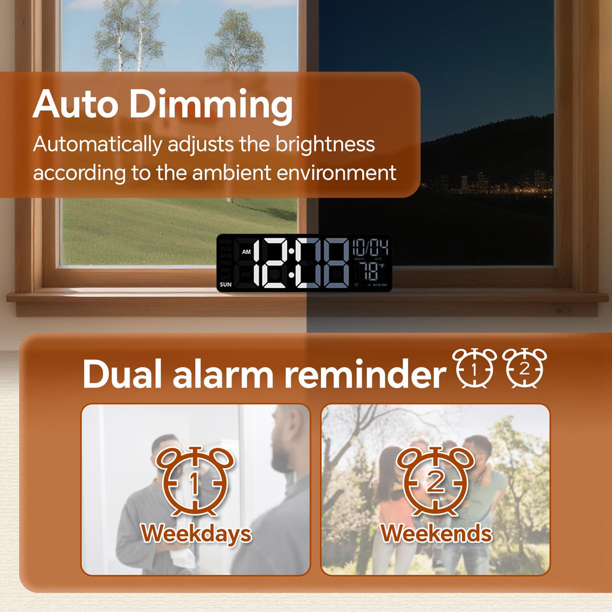 YISILE dual alarms and voice-activated display tailor wake times and easy viewing
