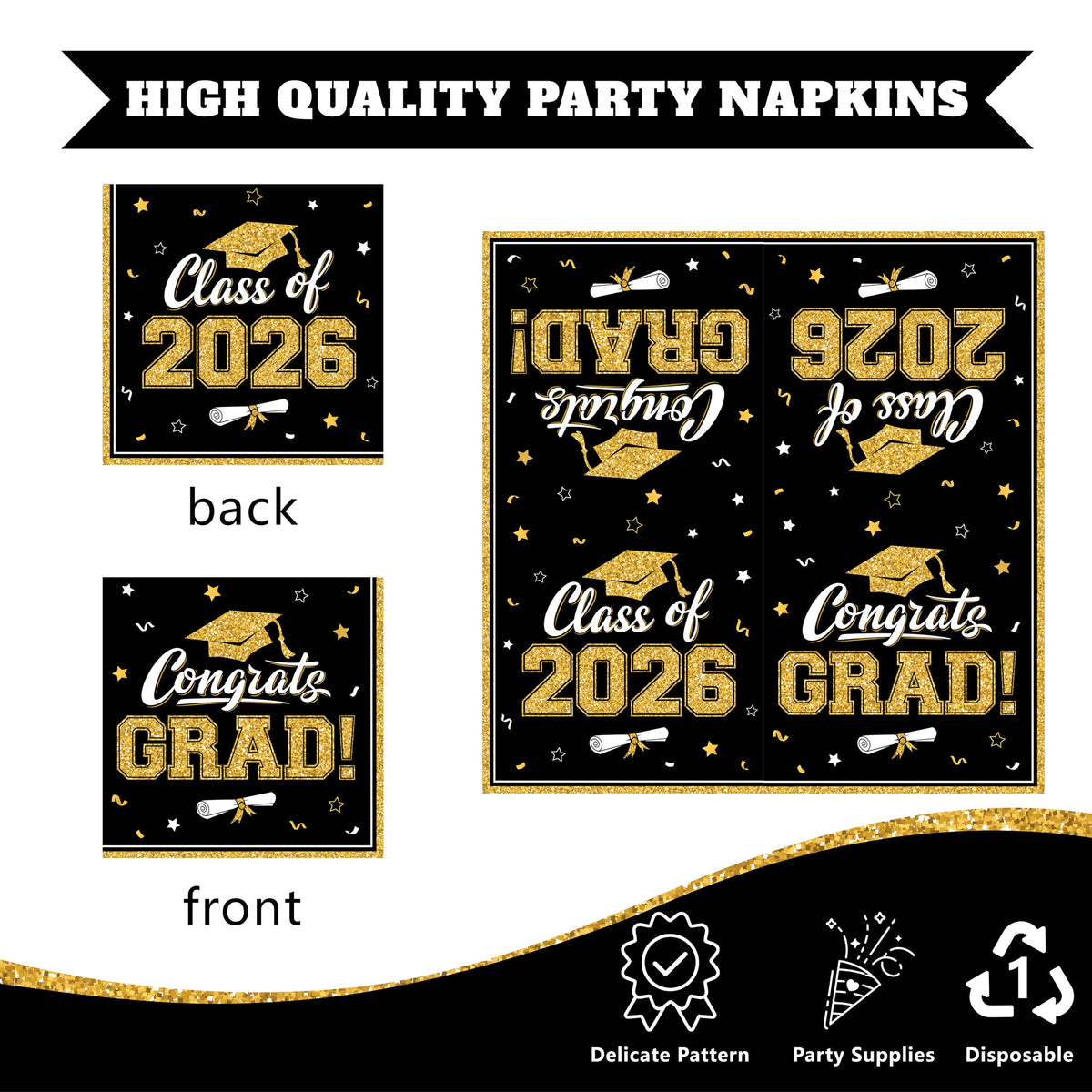 YISKUOPU black gold graduation plates 7-inch ideal for desserts and snacks.