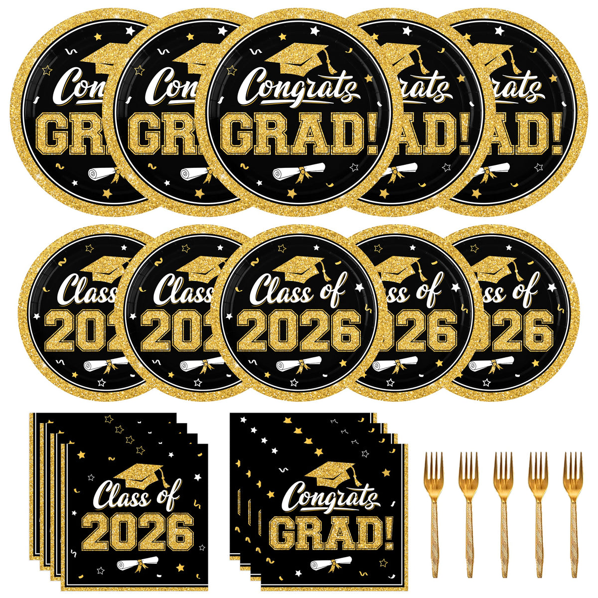 YISKUOPU black gold graduation plates 9-inch for easy, stylish serving.