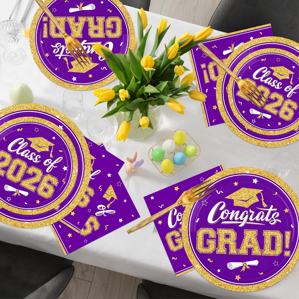 YISKUOPU class of 2026 plates, 7-inch, add coordinated look to celebrations.