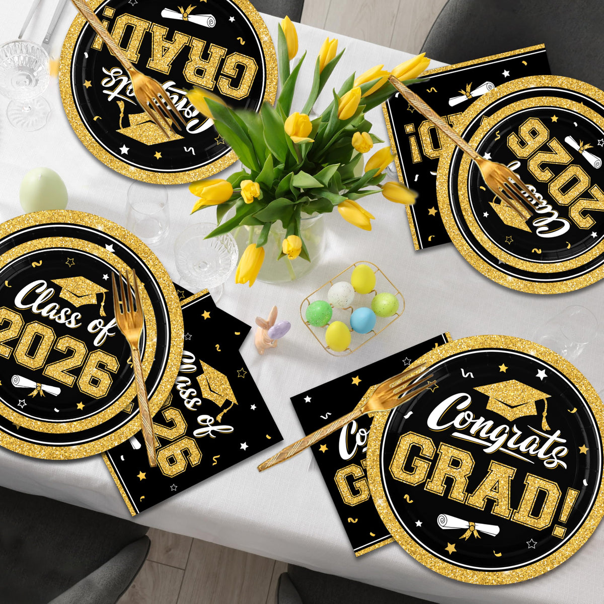 YISKUOPU graduation forks in black and gold for convenient meals.