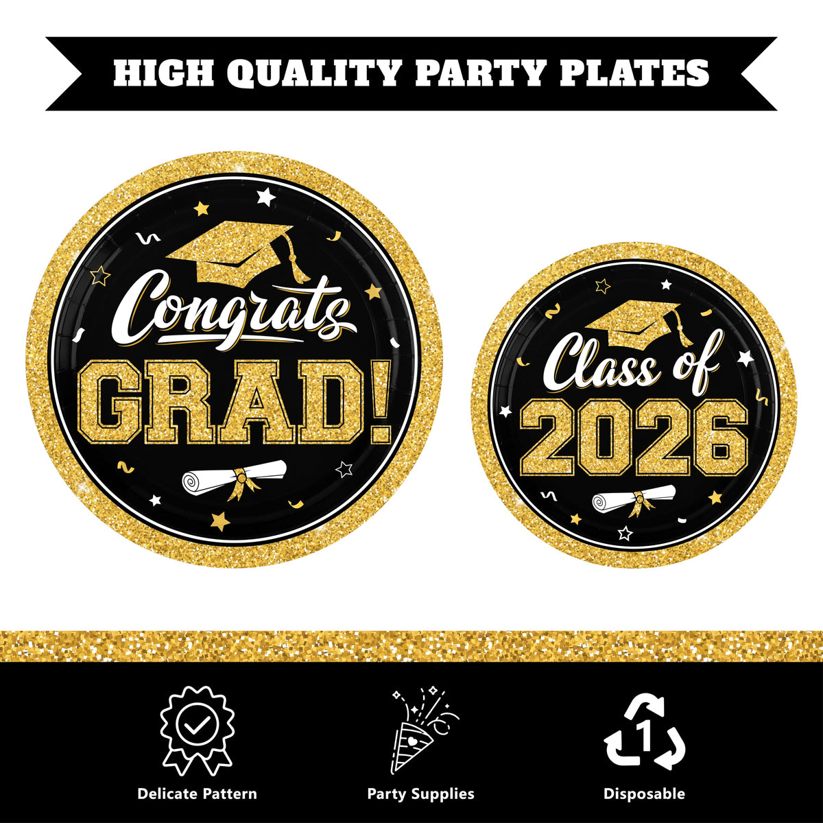 YISKUOPU graduation napkins in black and gold for quick cleanup.