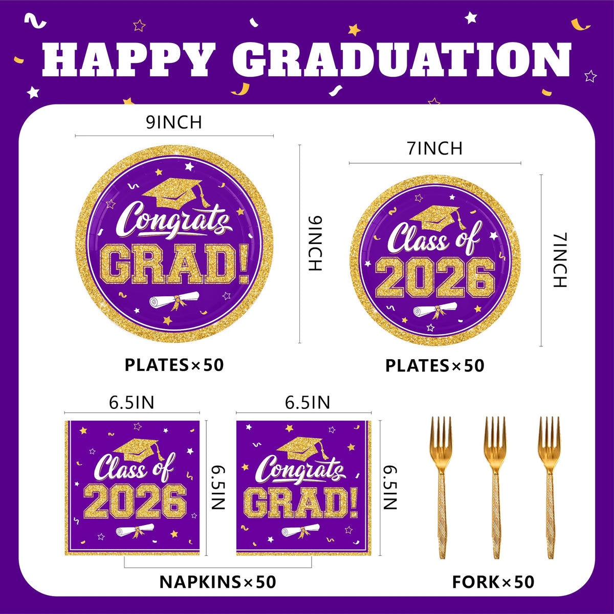 YISKUOPU purple gold graduation napkins brighten tables and simplify cleanup.