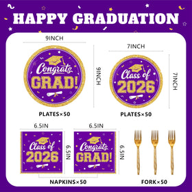 YISKUOPU purple gold graduation napkins brighten tables and simplify cleanup.