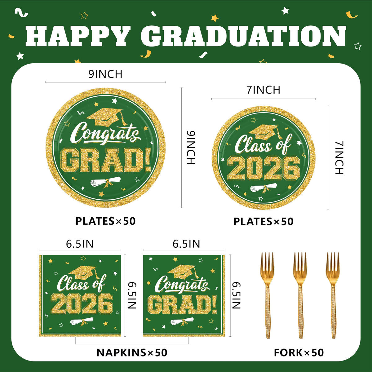 YISKUOPU graduation napkins in green and gold add festive color and easy cleanup