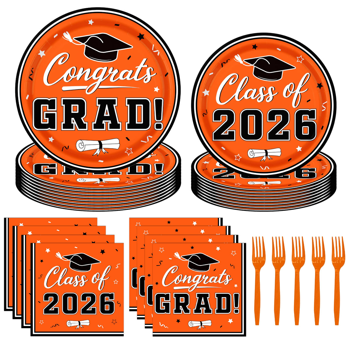 YISKUOPU orange graduation plates 9-inch for quick serving at celebrations