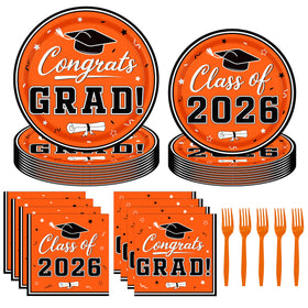 YISKUOPU orange graduation plates 9-inch for quick serving at celebrations