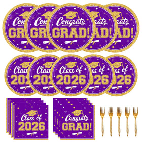 YISKUOPU purple graduation plates 9-inch, durable and festive for party service.
