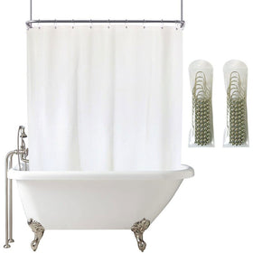 YISURE white curtain for clawfoot tub with wrap-around design; keeps water contained.