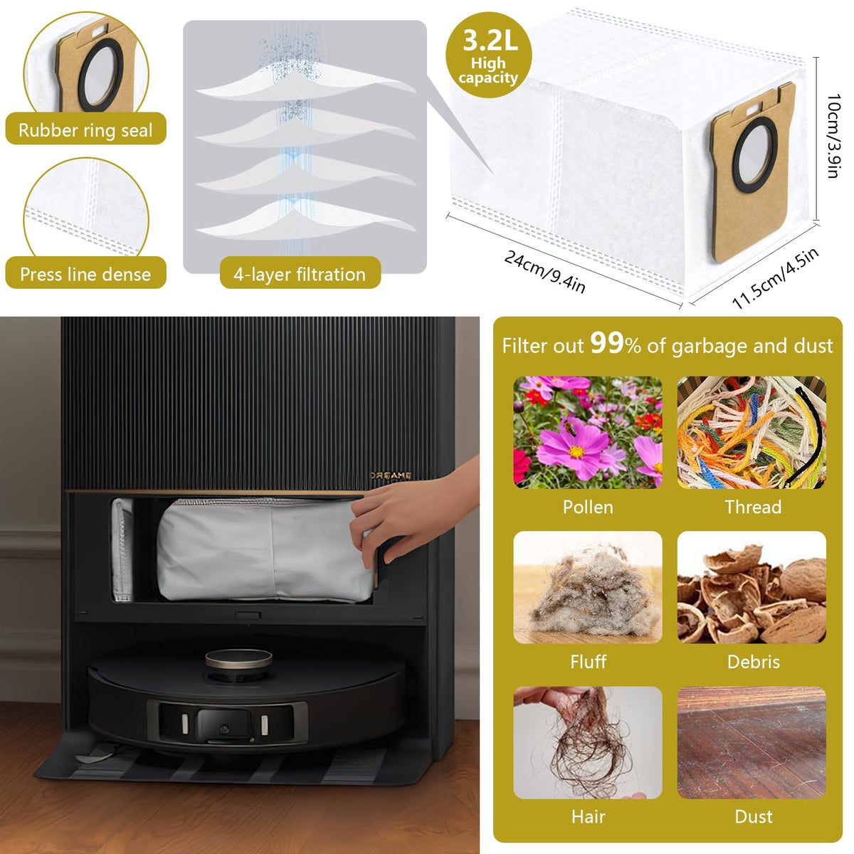 Yivy L20 Ultra dust bags seal dust securely during disposal.