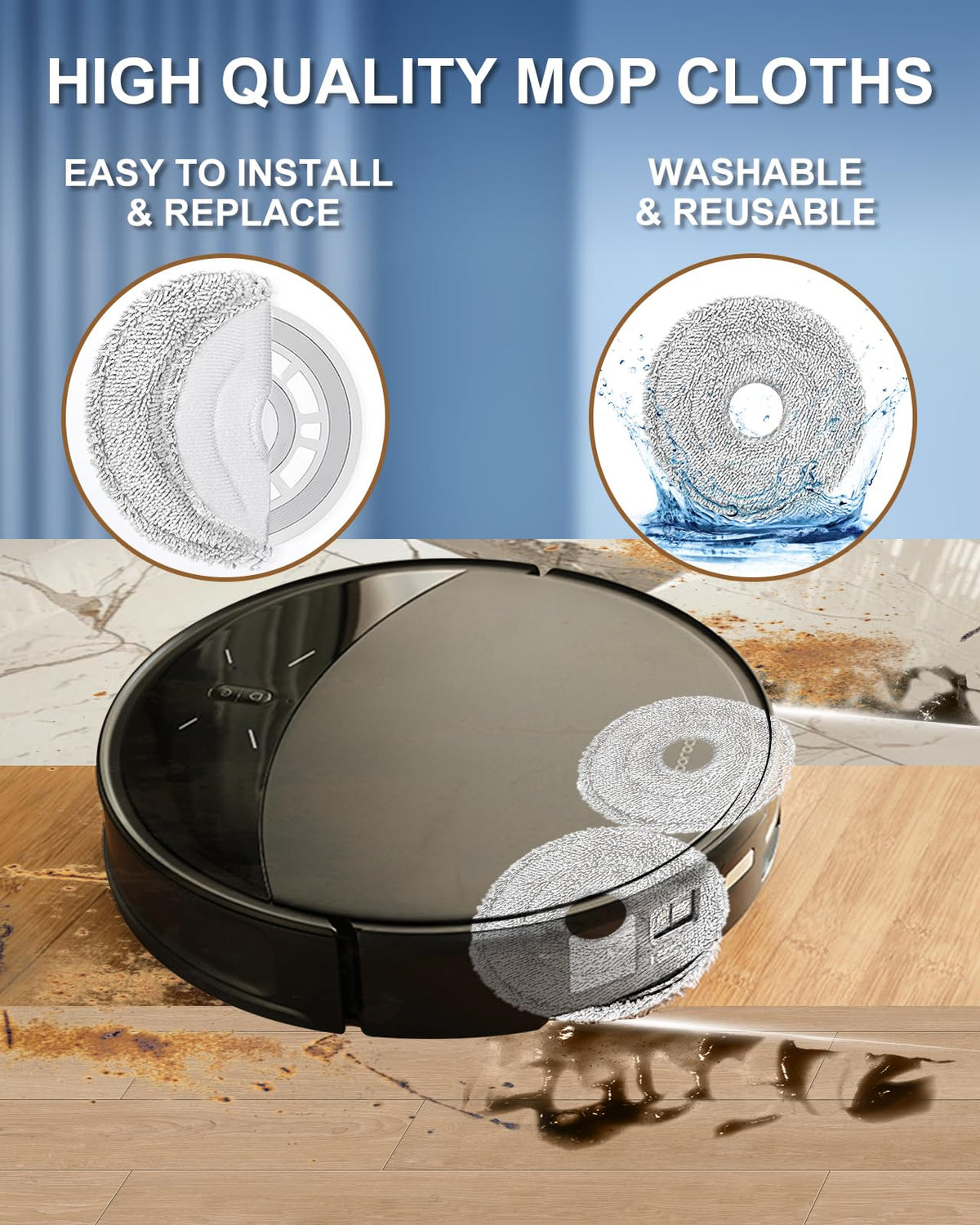 Yivy Saros 10R replacement mop pads are reusable and quick-drying.