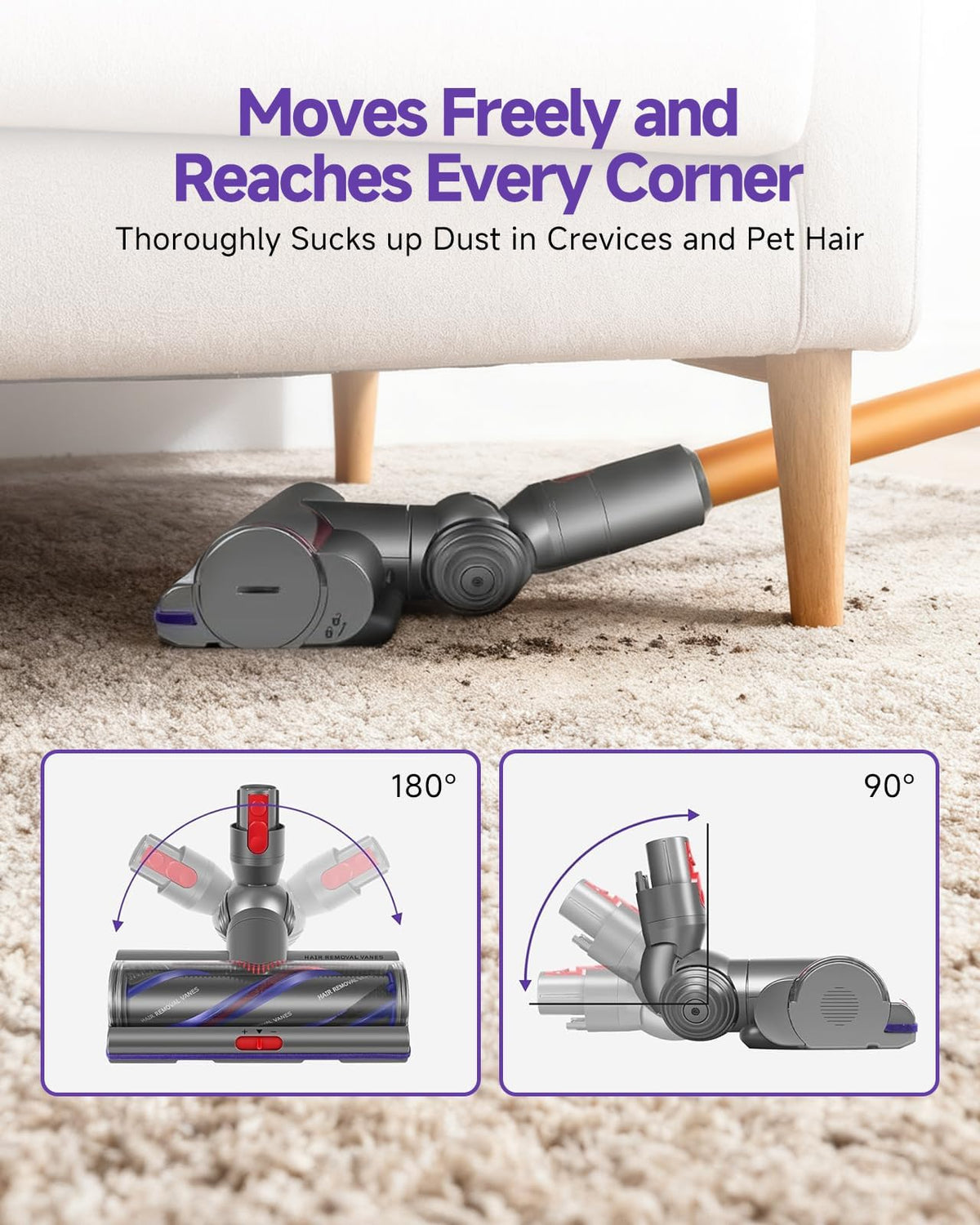 Yivy V11 compatible head in action across hard floors and carpets