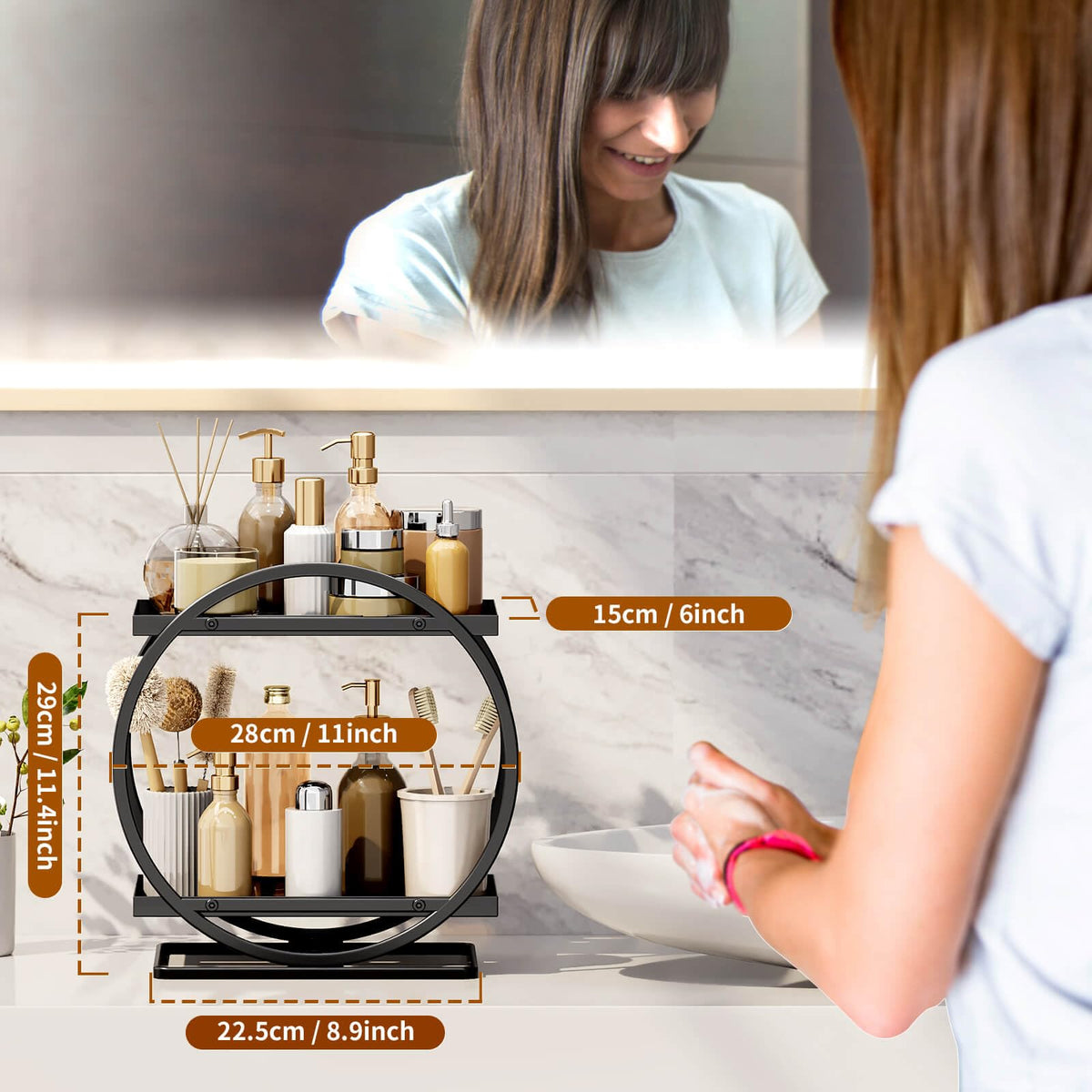YIWANFW 2-tier organizer side view, compact countertop storage for skincare