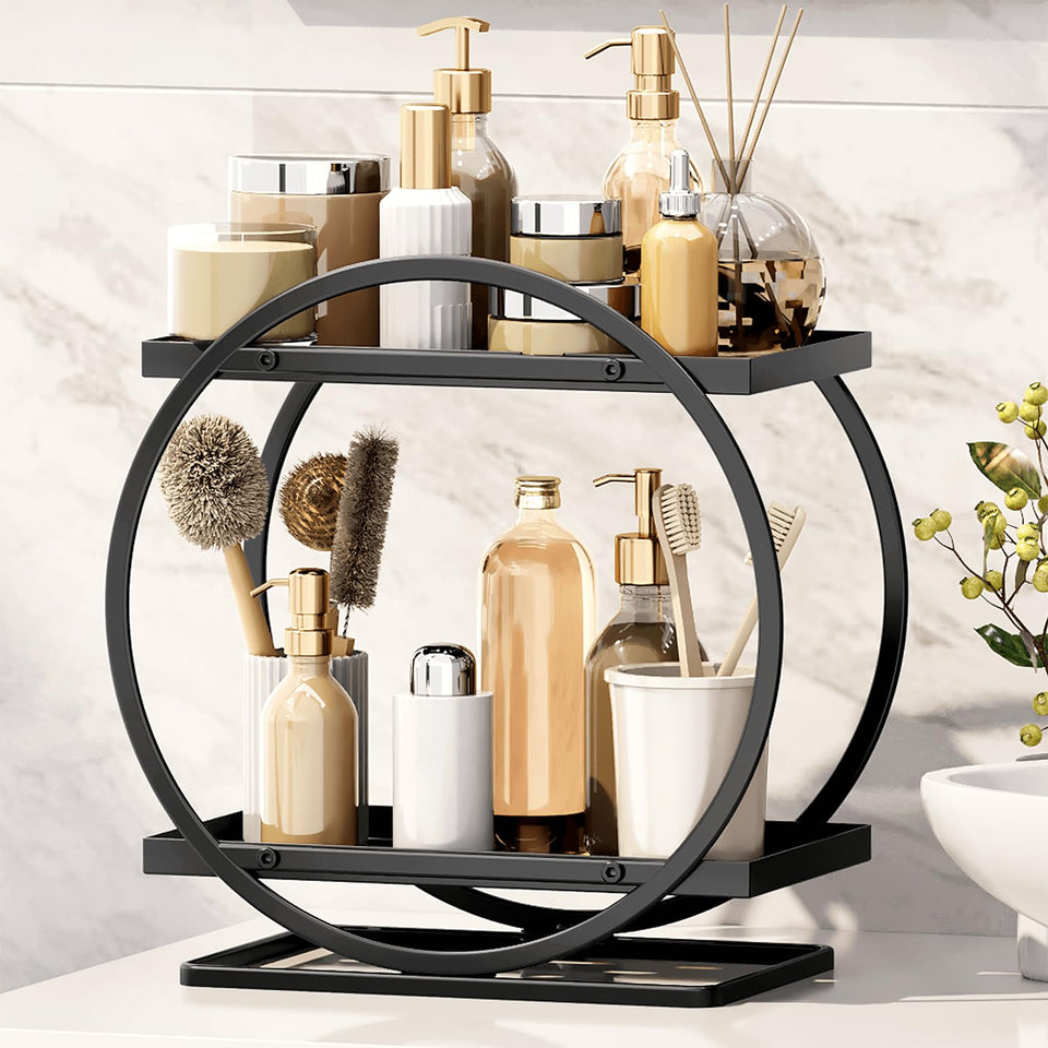 YIWANFW bathroom counter organizer black on vanity, keeps cosmetics within easy reach
