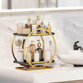 YIWANFW black gold perfume organizer highlights fragrances while saving dresser space.