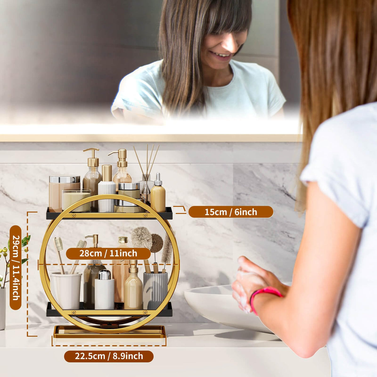 YIWANFW dresser-top organizer provides versatile storage for skincare, cosmetics, and fragrance.