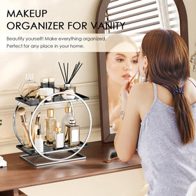YIWANFW silver black organizer for perfumes and makeup with two spacious shelves