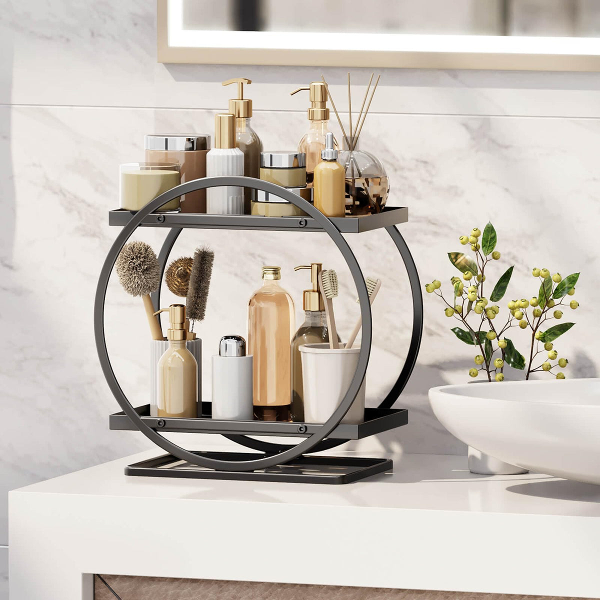 YIWANFW skincare display tray close-up, durable metal construction