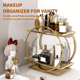 YIWANFW vanity organizer in metal and acrylic elevates cosmetics display.