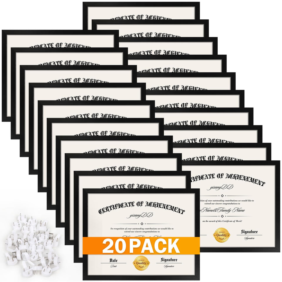 YixangDD 8.5x11 black certificate frame, front view, elegant diploma display.