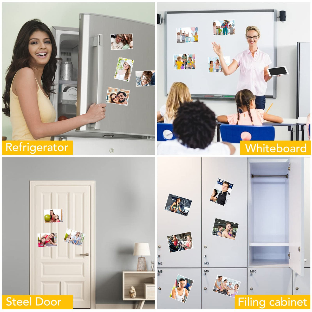 YixangDD white magnetic photo frame attached to a metal cabinet for organization