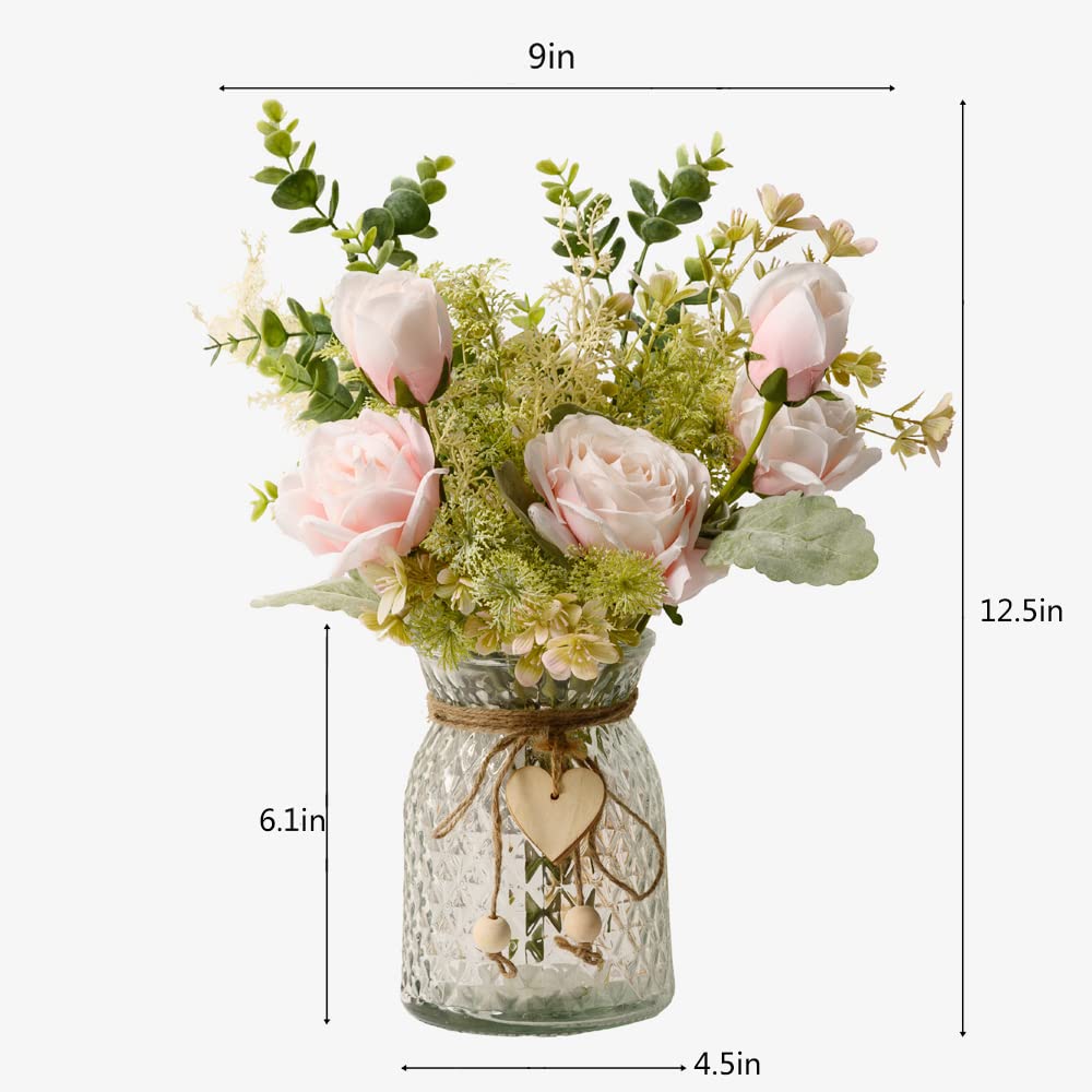 YJ glass vase with heart pendants and hemp rope adds romantic farmhouse charm.