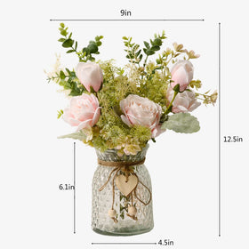 YJ glass vase with heart pendants and hemp rope adds romantic farmhouse charm.