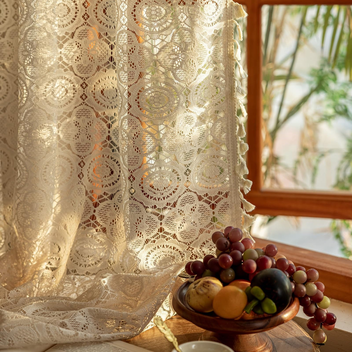YJ YANJUN boho lace curtains with tassels for soft light and privacy.