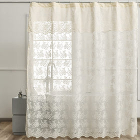 YJ YANJUN ivory lace shower curtain with attached valance for elegant privacy.