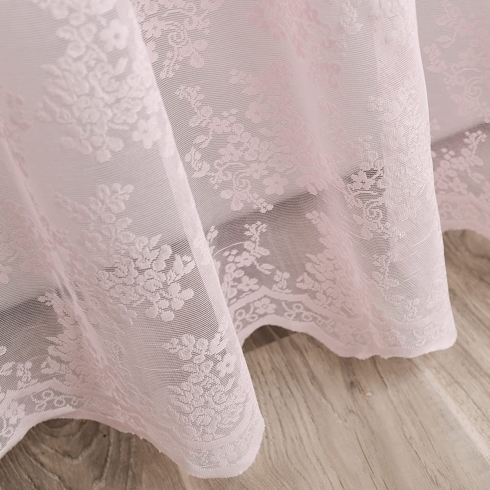 Bathroom styling with pink lace shower curtain for romantic ambiance
