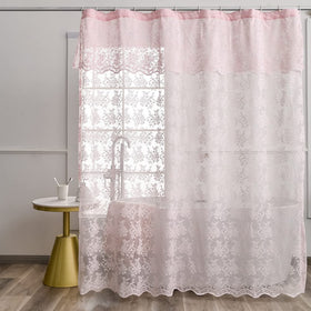 YJ YANJUN pink lace shower curtain with attached valance enhances vintage bathroom decor