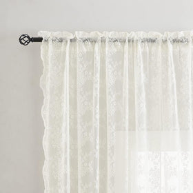 YJ YANJUN Victorian floral lace panels in ivory 2-pack for decorative privacy