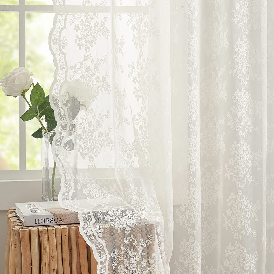 YJ YANJUN lace curtains close-up showing delicate lace details.