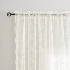 YJ YANJUN lace curtains with scalloped edge in cream add vintage charm.