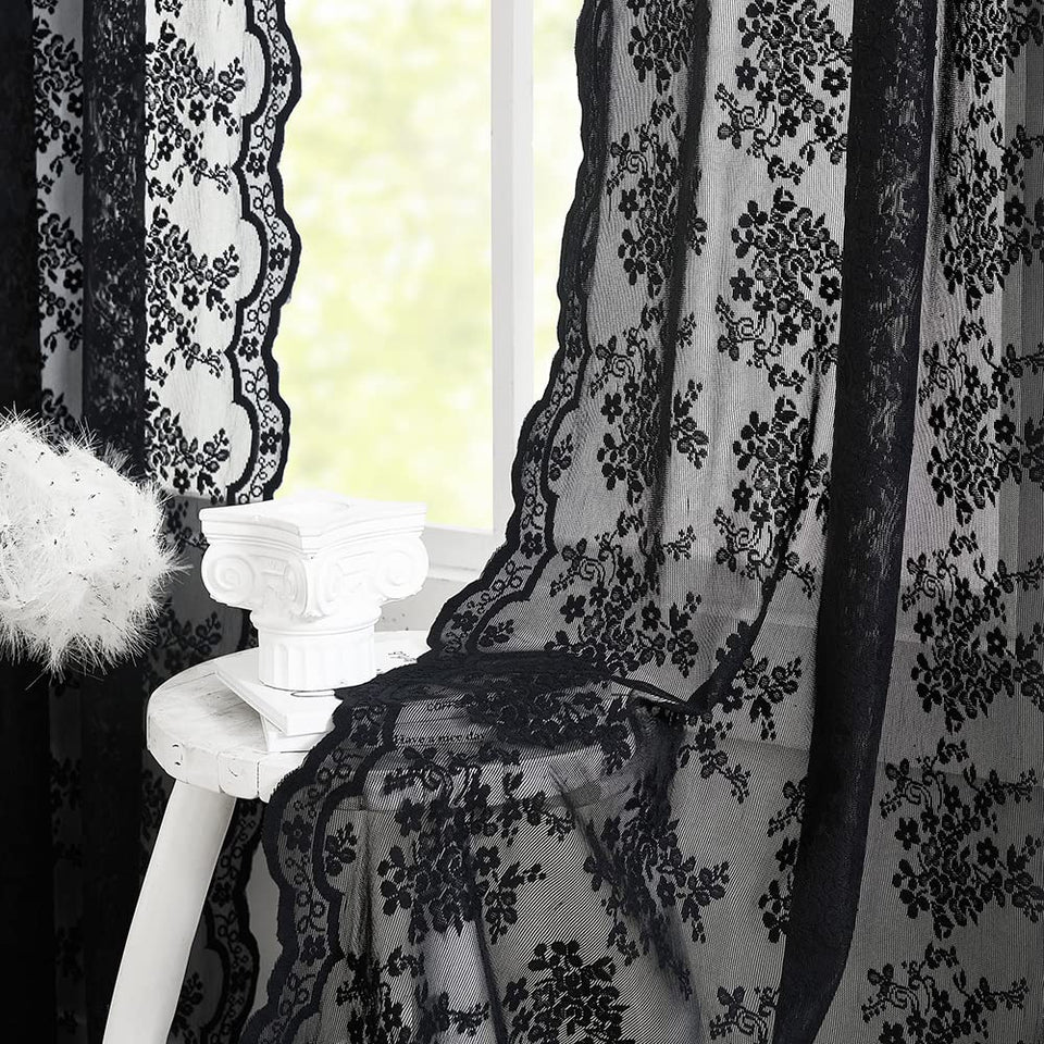 YJ YANJUN vintage lace curtains draped in living room offering soft light filtering