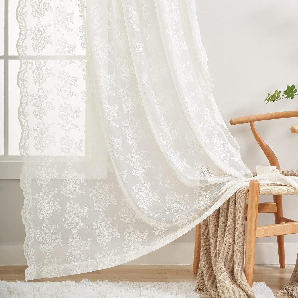 YJ YANJUN vintage lace curtains pair, 90 inches, adds elegant privacy and soft daylight.