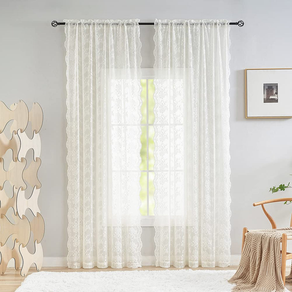 YJ YANJUN Vintage Lace Curtains in ivory frame a soft window view with ambient light