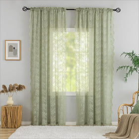 YJ YANJUN vintage lace curtains pair in sage green for airy living spaces.