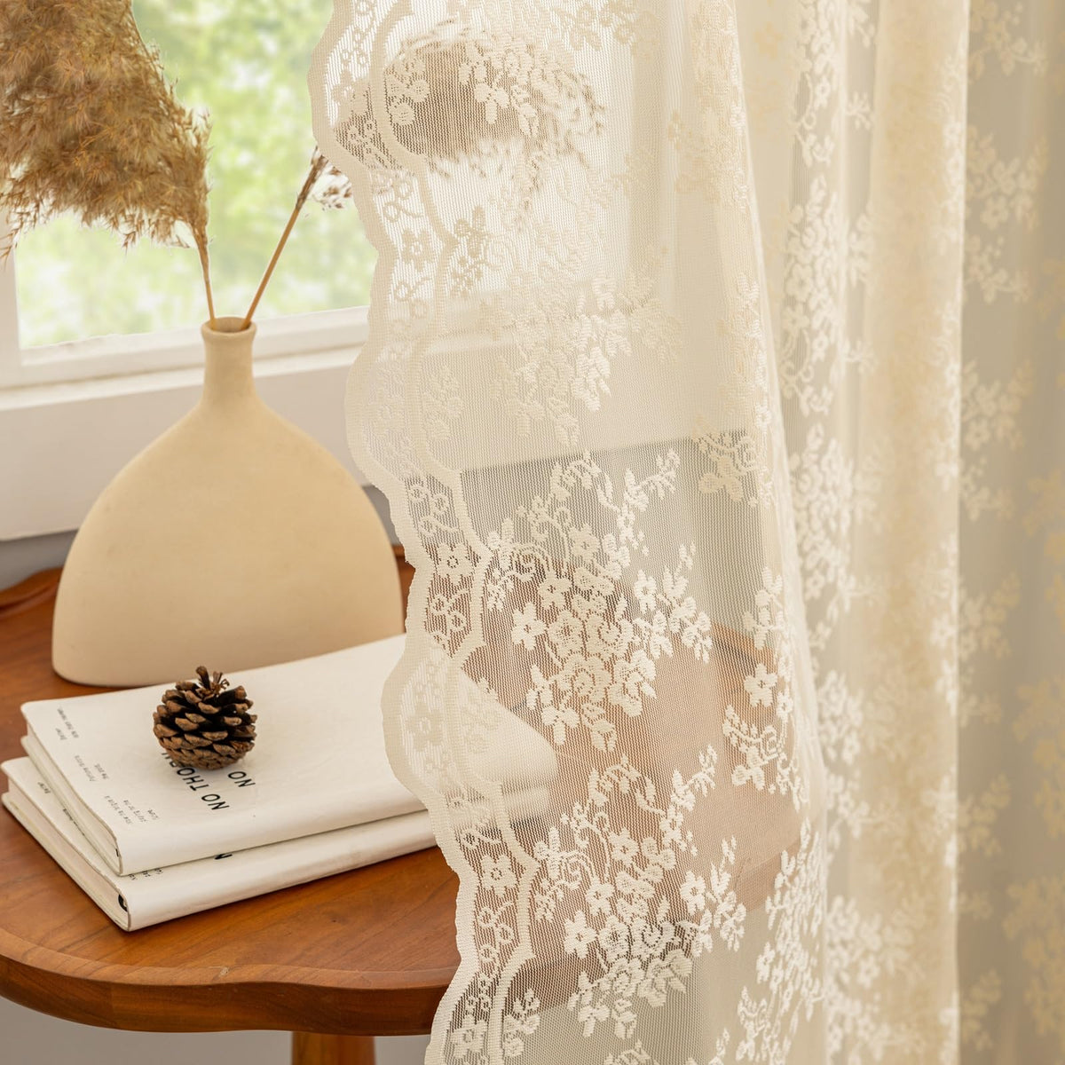YJ YANJUN vintage lace curtains in beige add timeless charm