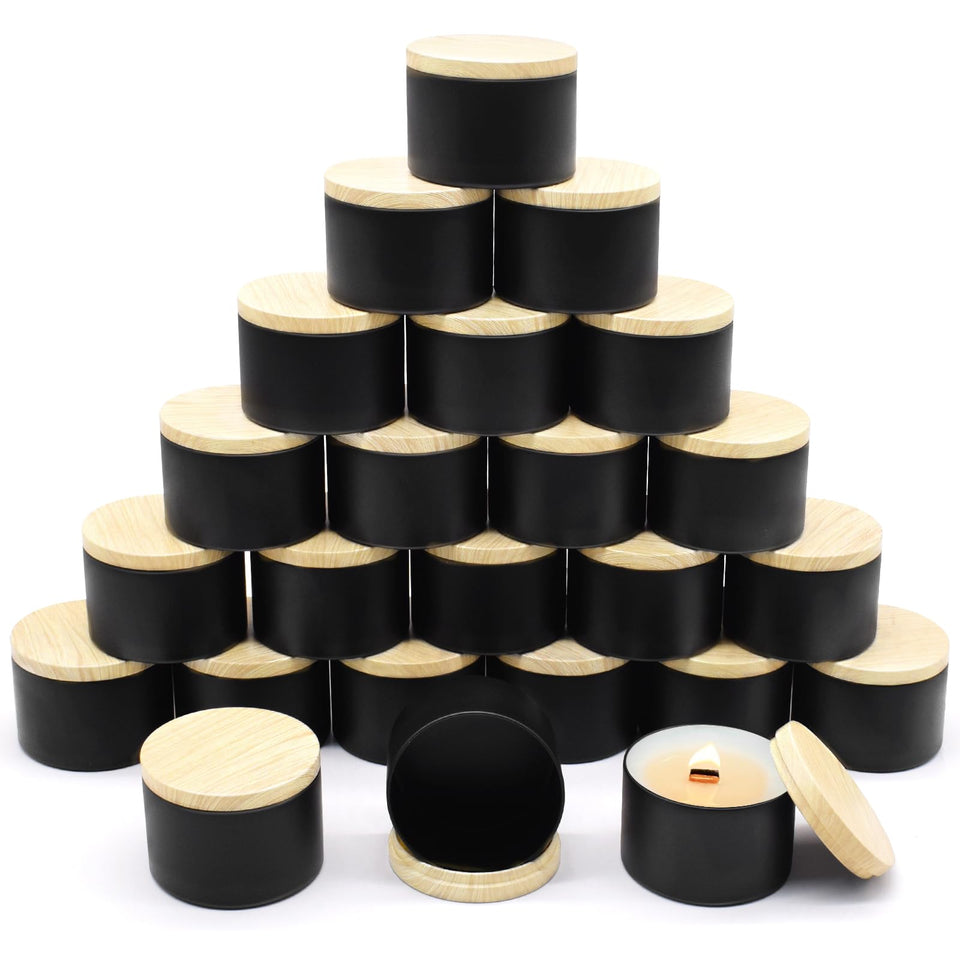 YJHSS 8oz candle tin with wood-grain lid for easy labeling and professional presentation