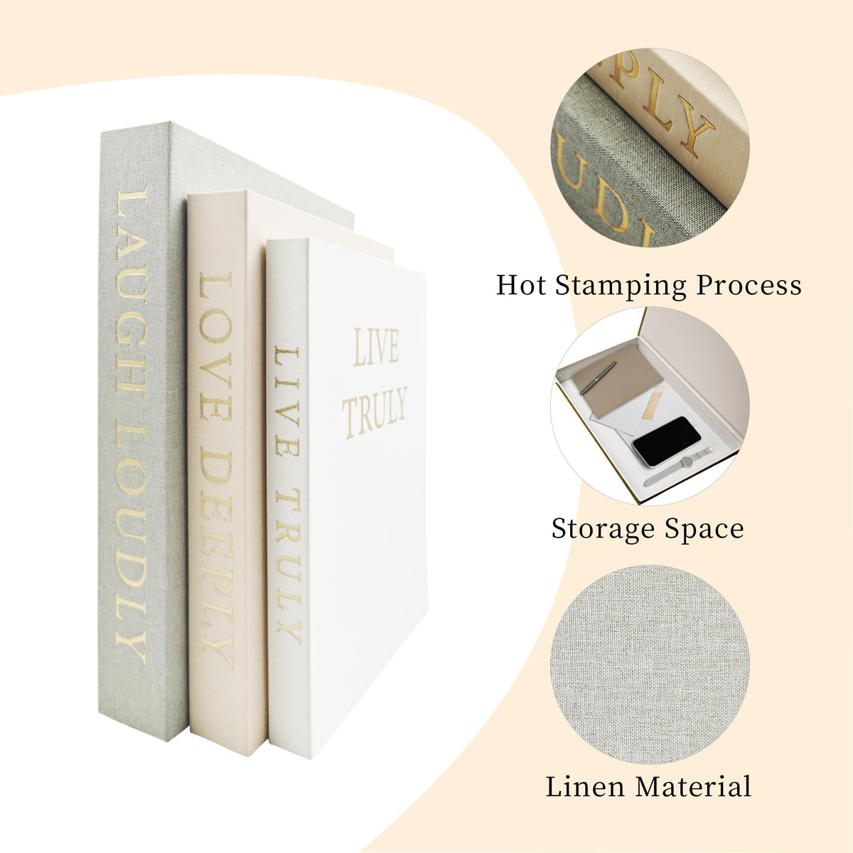 YKANYN decorative books set3 nested-inside-large showcases hidden storage for small items.