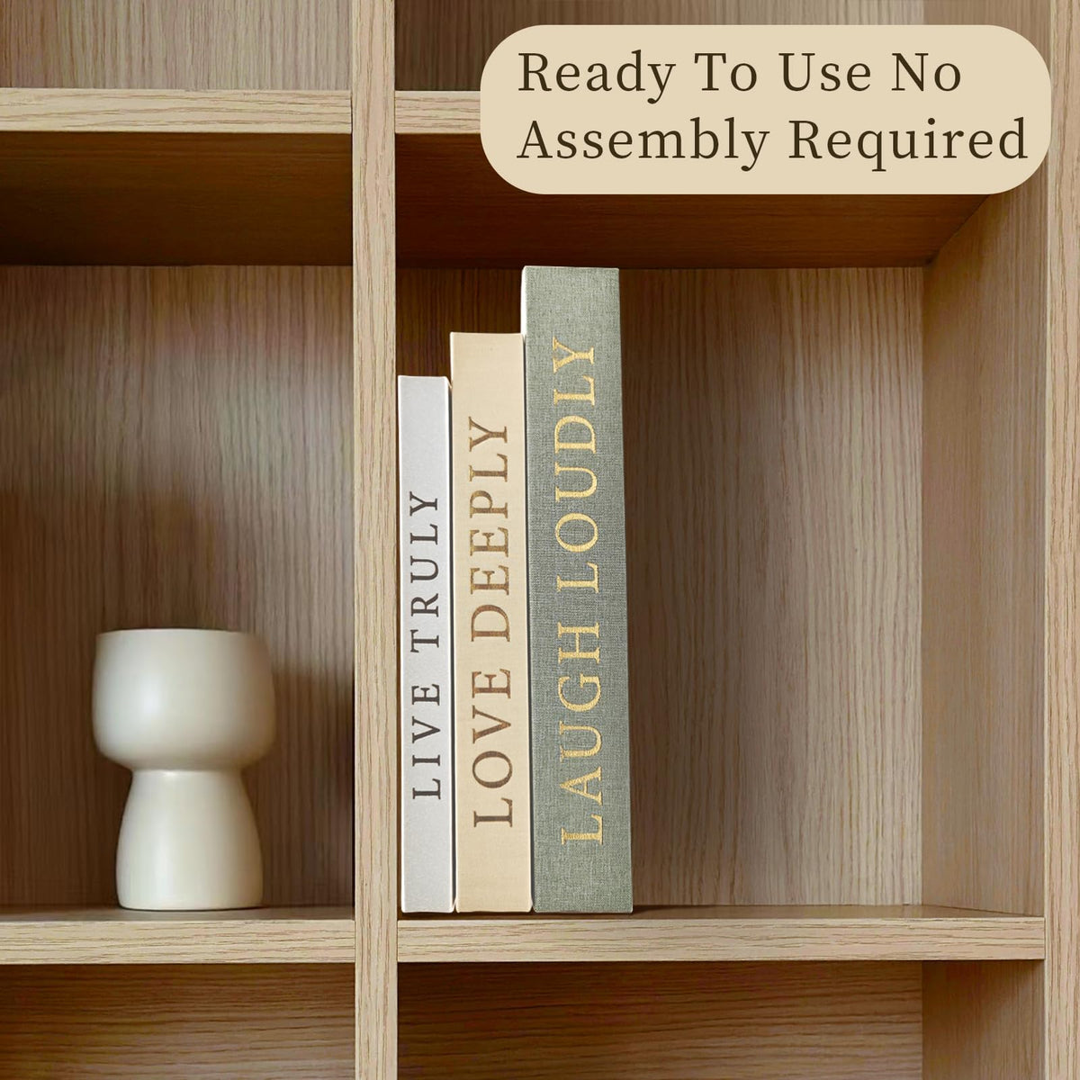 YKANYN decorative books set3 on-shelf blends into modern shelves for versatile styling.