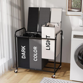 YKDIRECT 180L laundry sorter with three sections for organized laundry sorting that helps prevent tangling and color mixing.