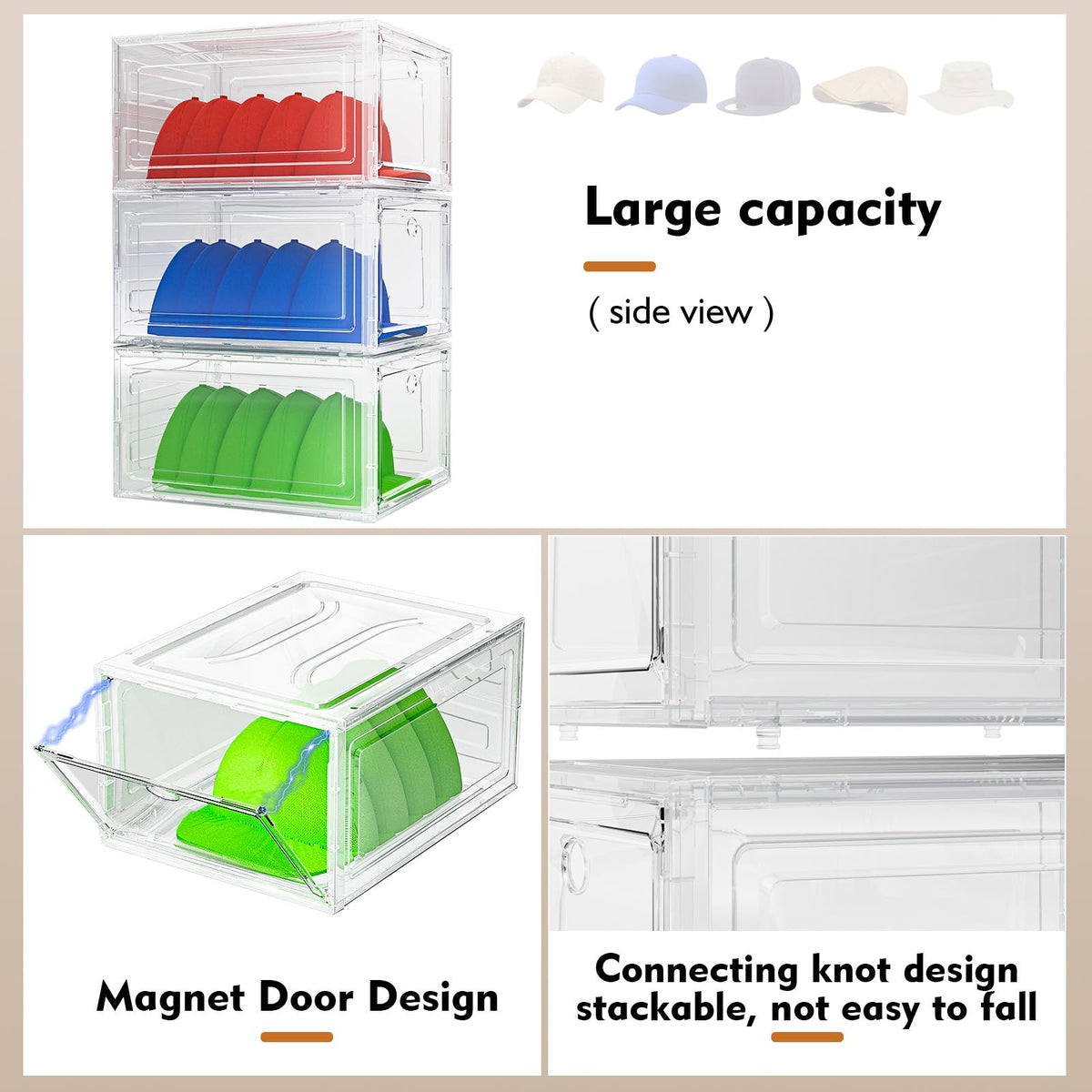 YKLSLH baseball hat storage with clear front door for easy viewing