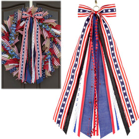 YKW patriotic bow sash on a door display adds instant curb appeal